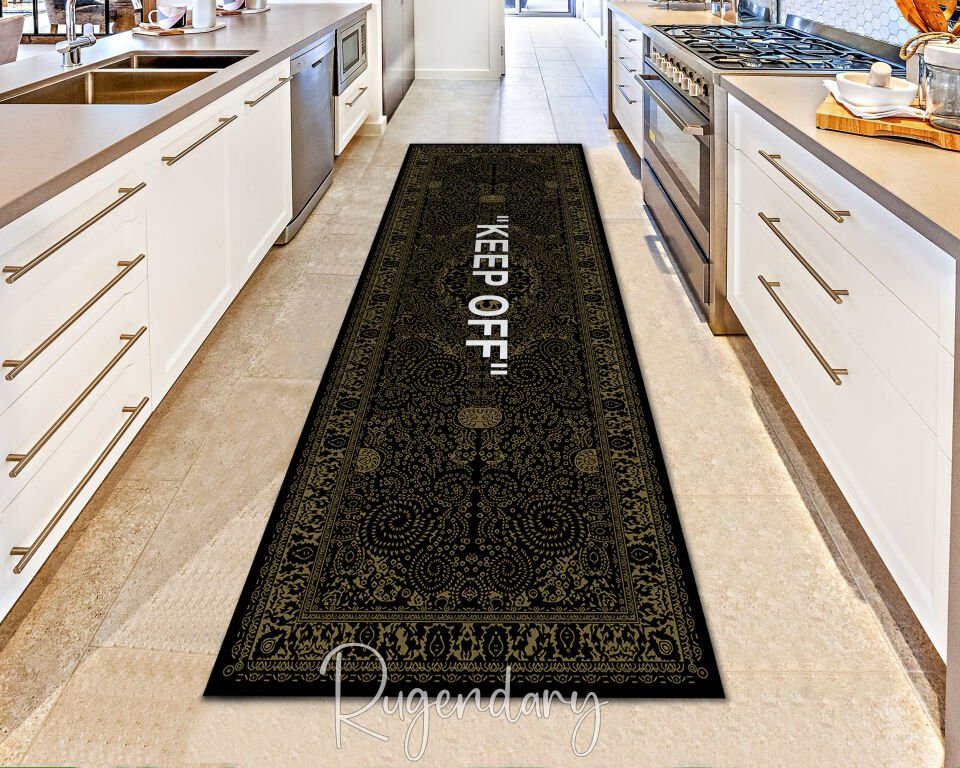 Black ''KEEP OFF'' Runner Rug – Modern Statement Carpet for Kitchen & Hallway