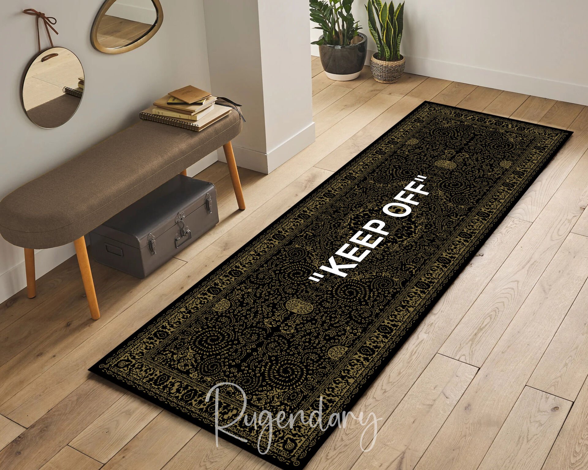 Black ''KEEP OFF'' Runner Rug – Modern Statement Carpet for Kitchen & Hallway