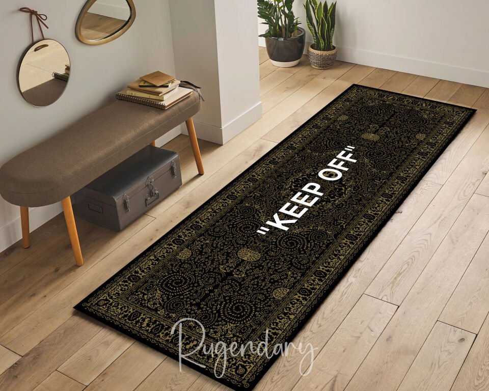 Black ''KEEP OFF'' Runner Rug – Modern Statement Carpet for Kitchen & Hallway