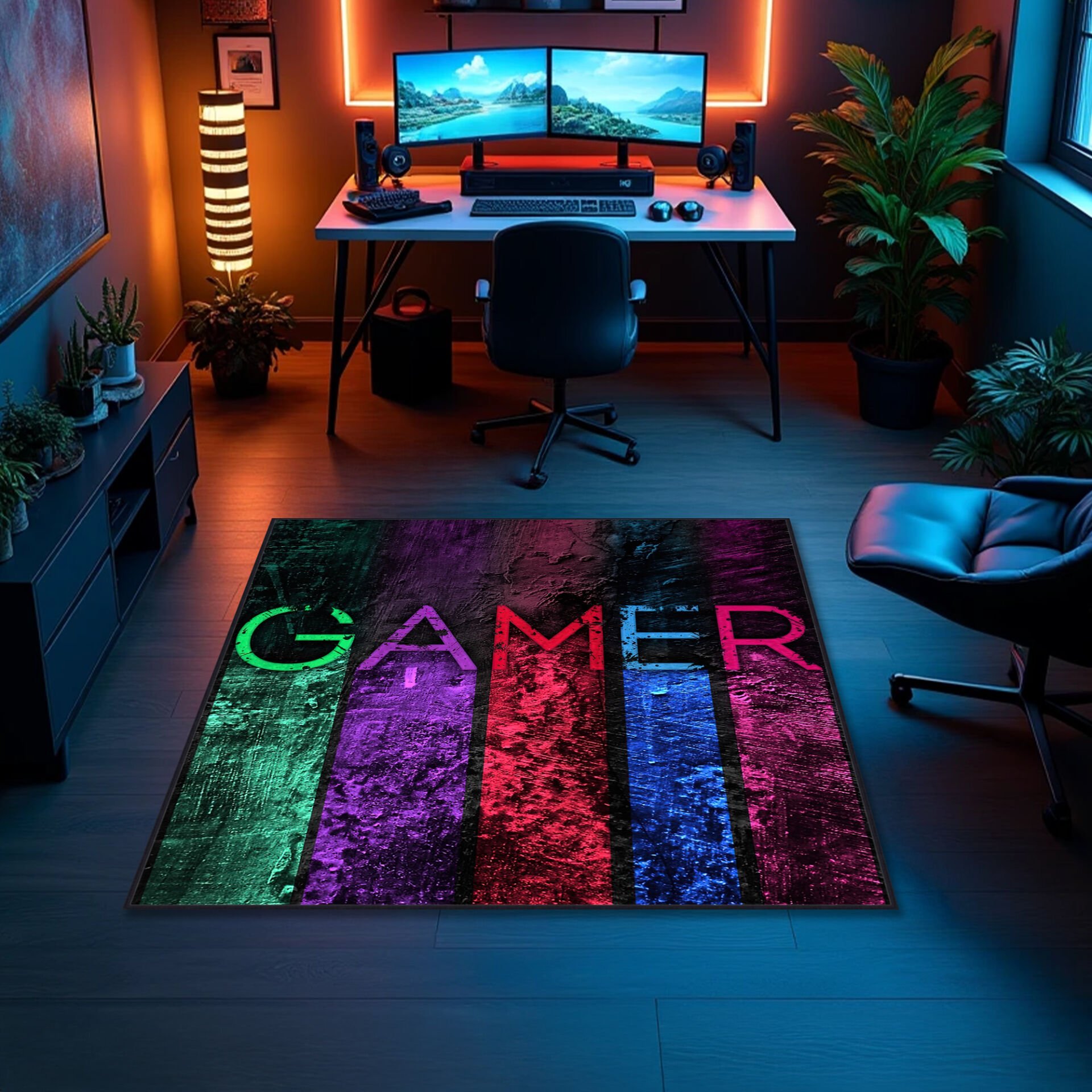 Gamer Stripes Area Rug – Vibrant Multicolor Gaming Carpet for Ultimate Game Room Decor