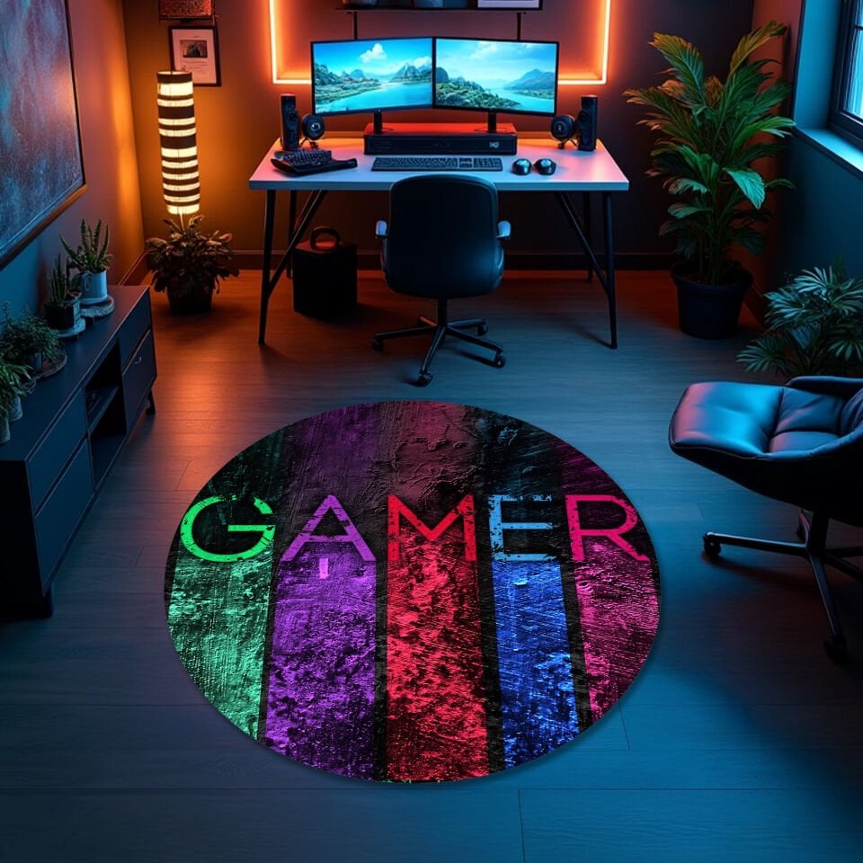 Gamer Stripes Area Rug – Vibrant Multicolor Gaming Carpet for Ultimate Game Room Decor