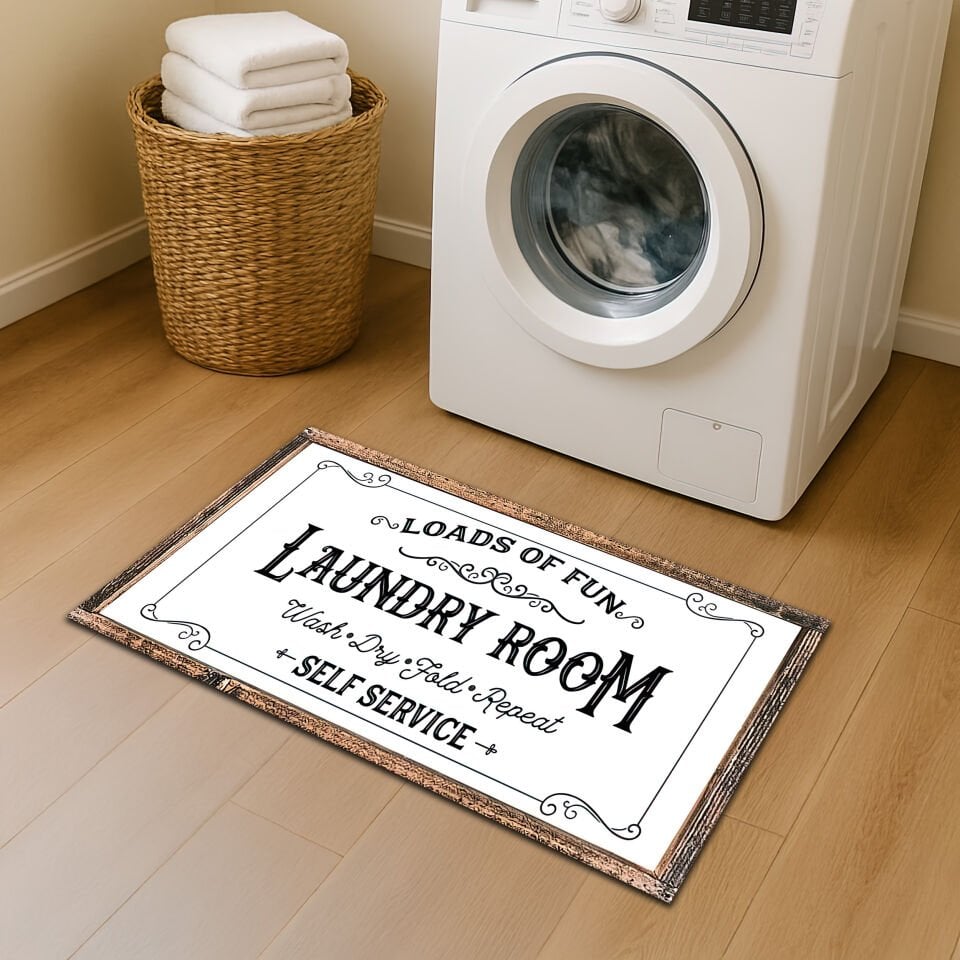 Vintage Laundry Room Mat – Loads of Fun Wash Dry Fold Rug