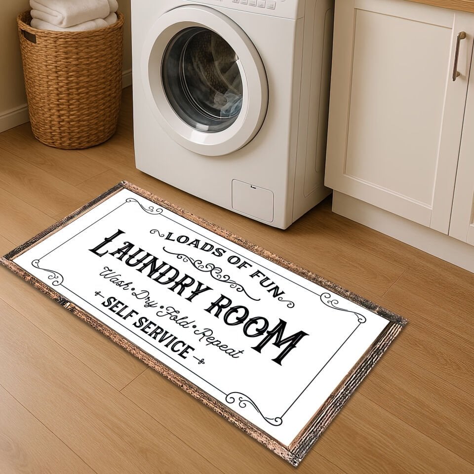 Vintage Laundry Room Mat – Loads of Fun Wash Dry Fold Rug