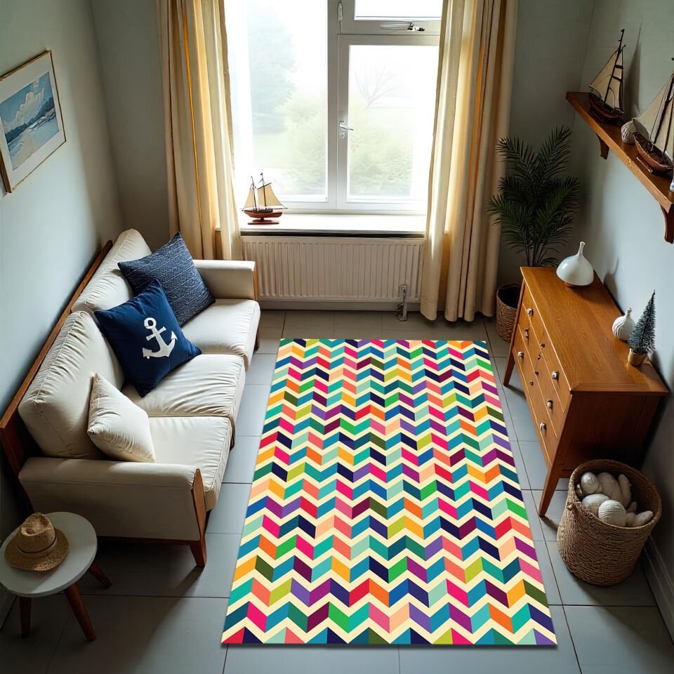 Vibrant Chevron Pattern Rug – Colorful Modern Floor Accent