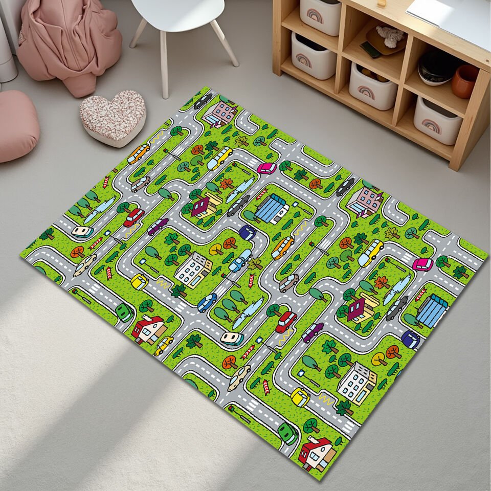 Kids Road Map Rug – Interactive Playroom Carpet