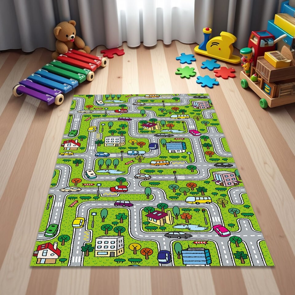 Kids Road Map Rug – Interactive Playroom Carpet