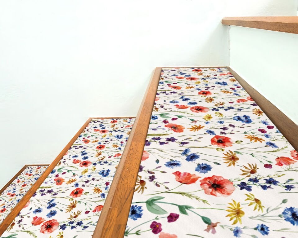 Floral Stair Tread Mats – Colorful Wildflower Pattern