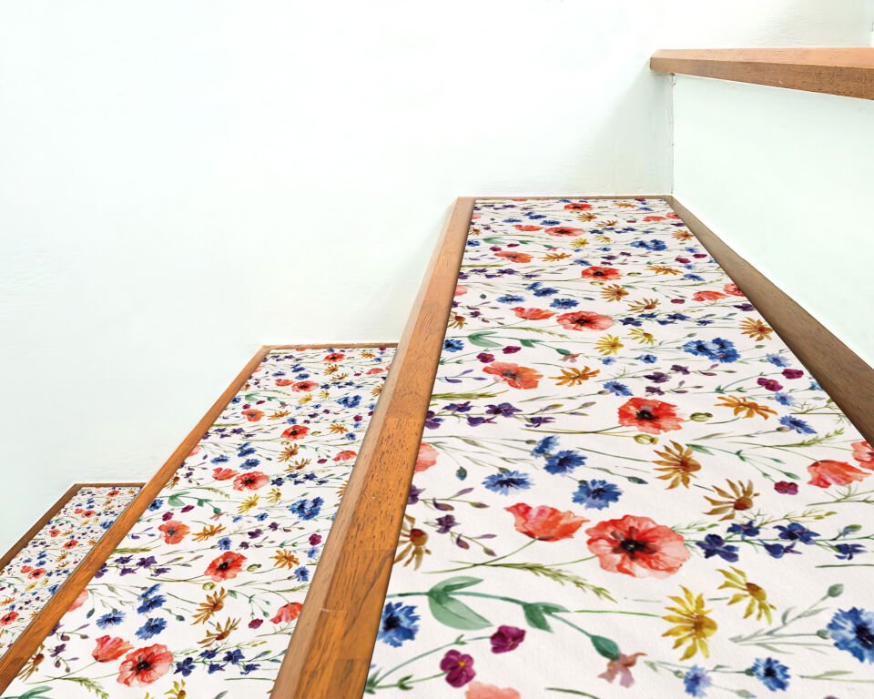 Floral Stair Tread Mats – Colorful Wildflower Pattern