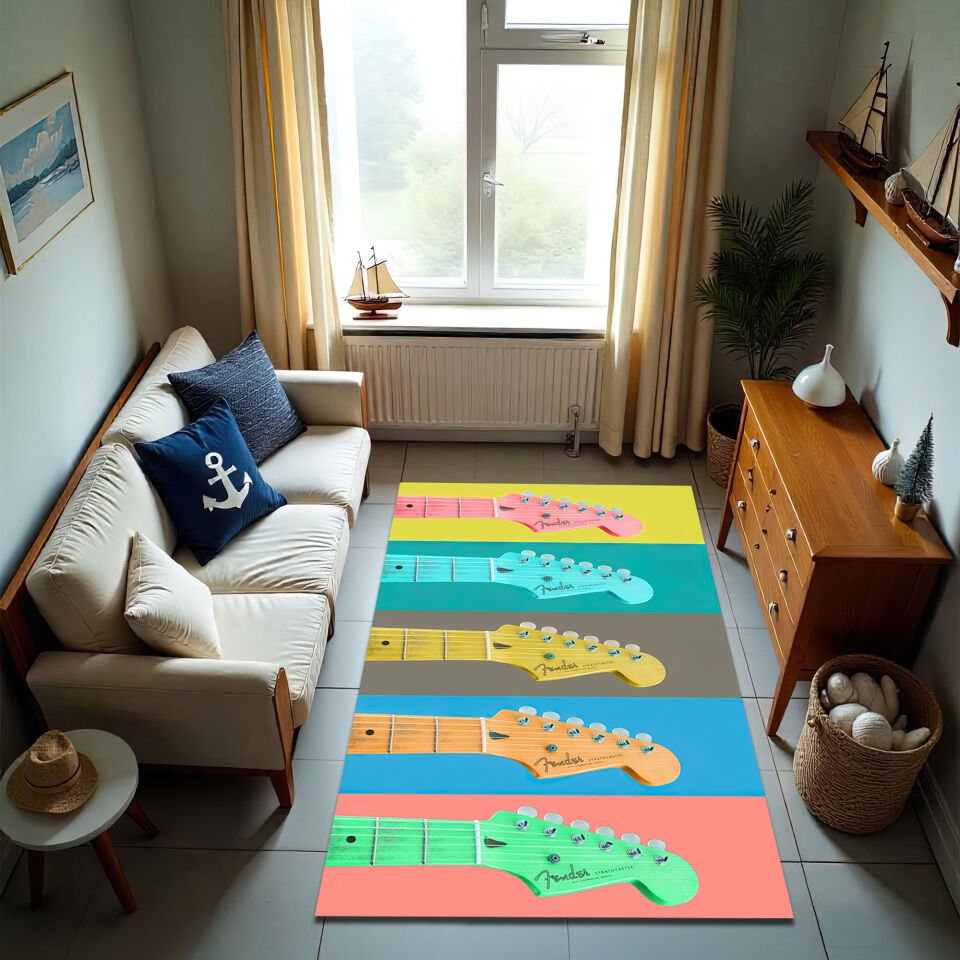 Pop Art Fender Guitar Rug – Colorful Music Room Area Carpet