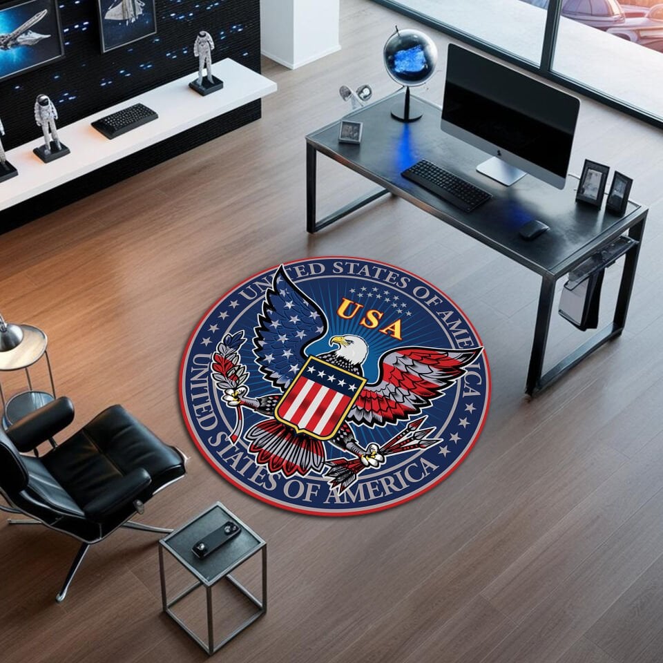 Bold USA Eagle Round Office Rug – Patriotic American Floor Decor