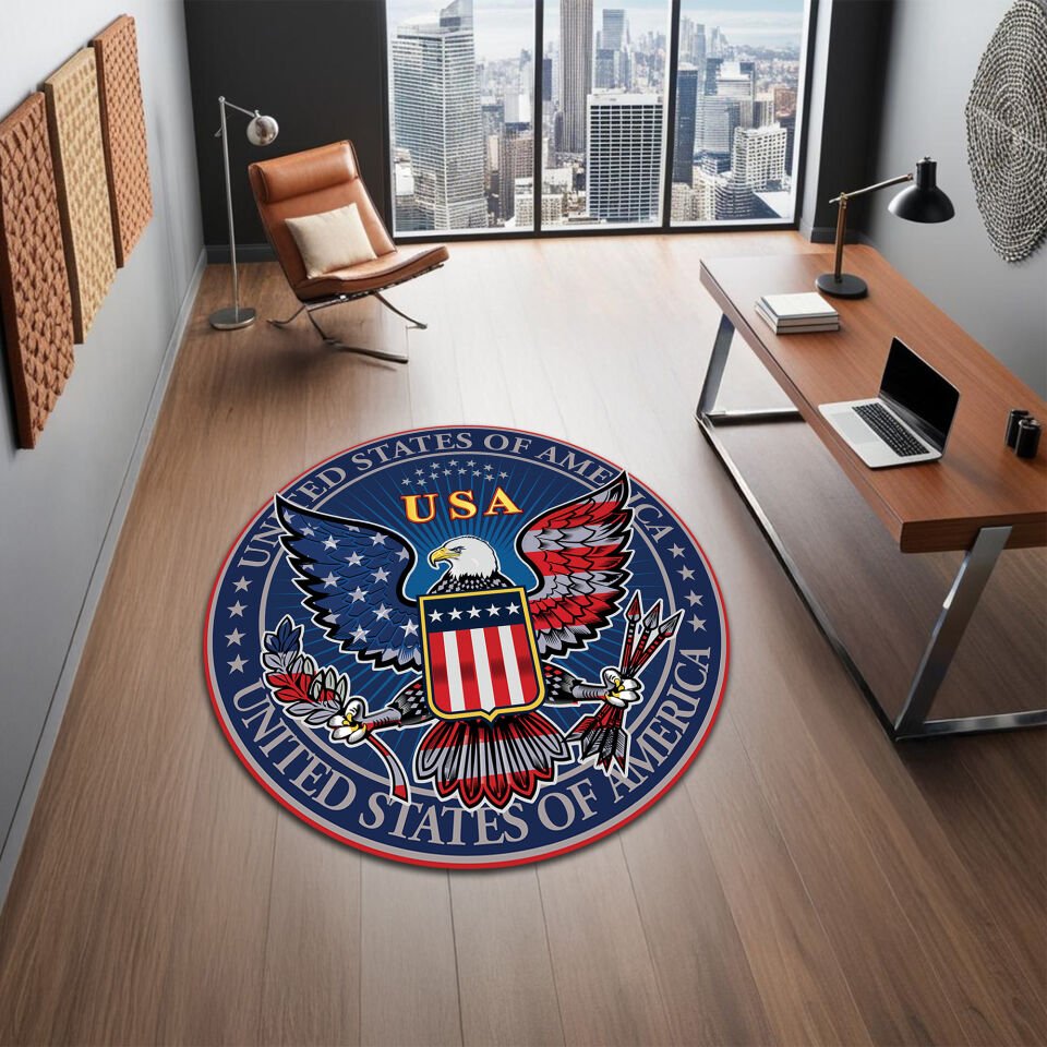 Bold USA Eagle Round Office Rug – Patriotic American Floor Decor