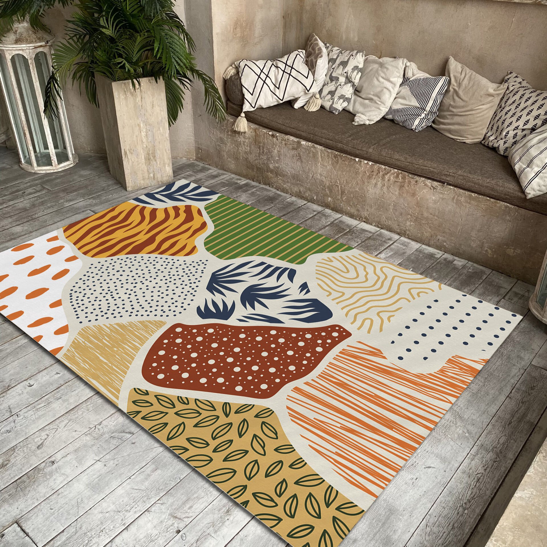 Abstract Patchwork Rug Colorful Modern Graphic Carpet Floor Mat for Contemporary Home Decor