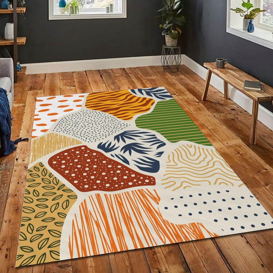 Abstract Patchwork Rug Colorful Modern Graphic Carpet Floor Mat for Contemporary Home Decor