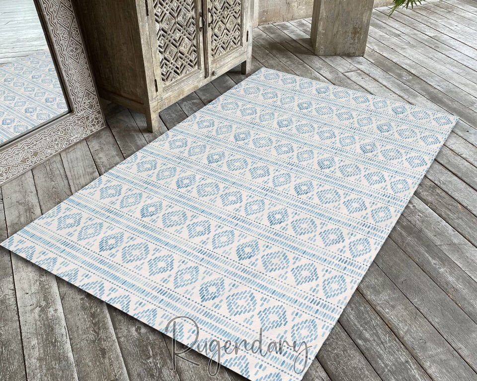 Boho Light Blue Tribal Pattern Area Rug