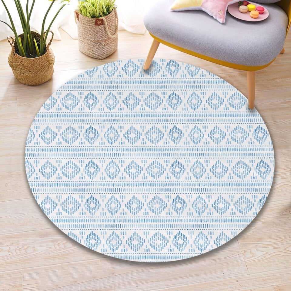 Boho Light Blue Tribal Pattern Area Rug