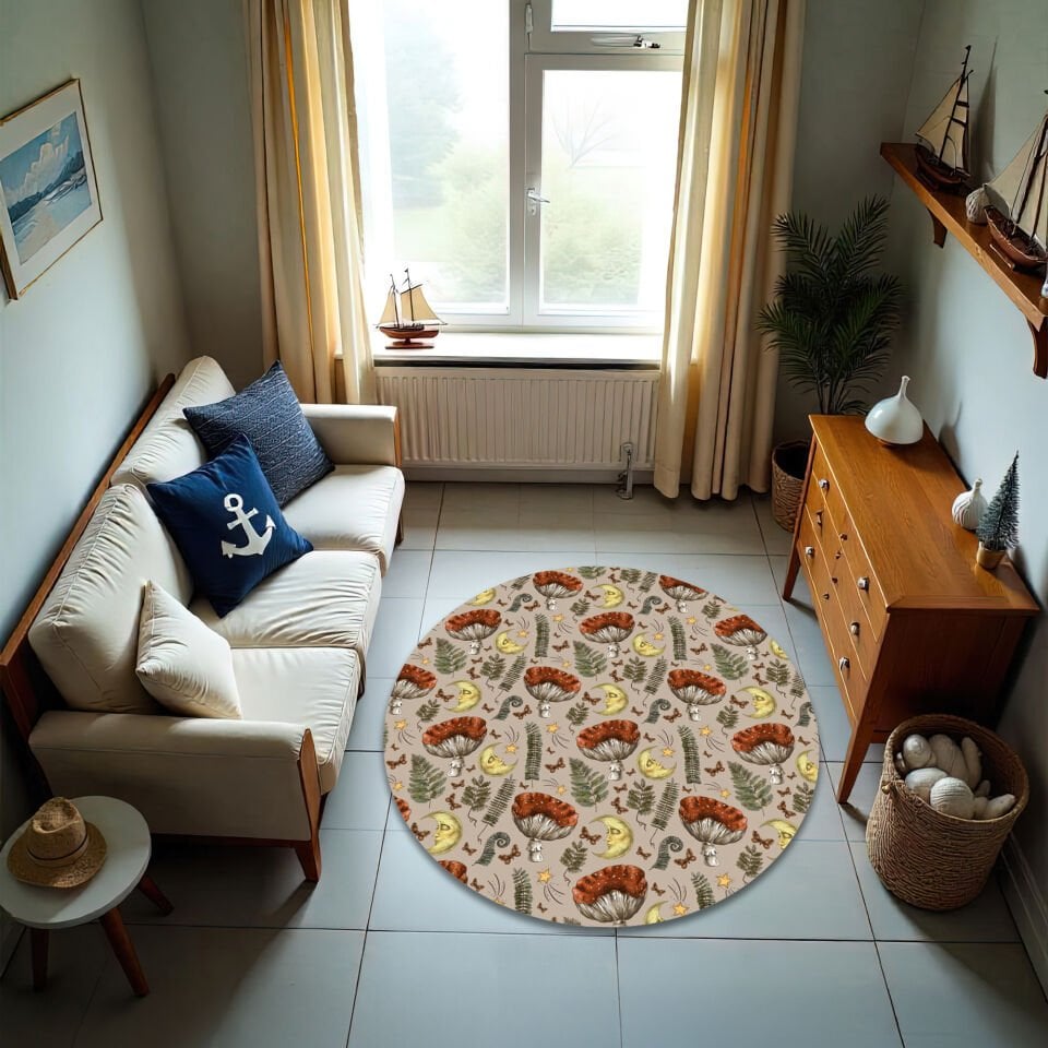 Vintage Forest Mushroom Rug – Moon & Fern Pattern Carpet