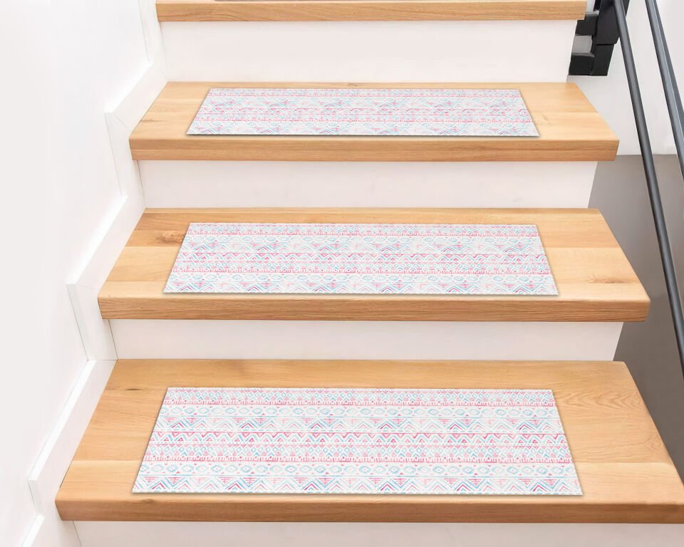 Pastel Tribal Pattern Stair Treads – Soft Color Non-Slip Stair Mats