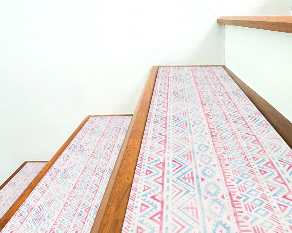 Pastel Tribal Pattern Stair Treads – Soft Color Non-Slip Stair Mats