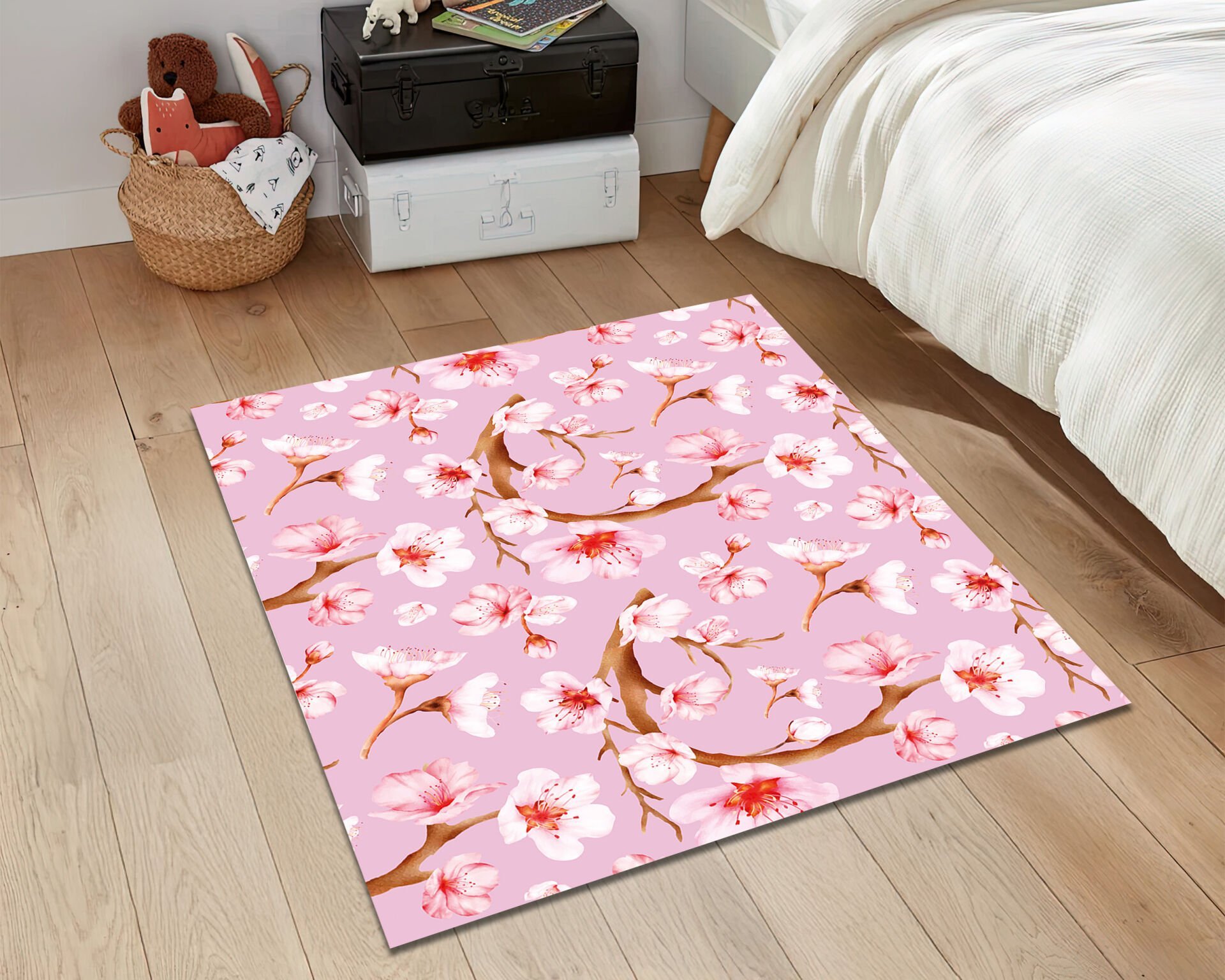 Japanese Cherry Blossom Rug Pink Sakura Floral Pattern Carpet for Zen Home Living Room Decor