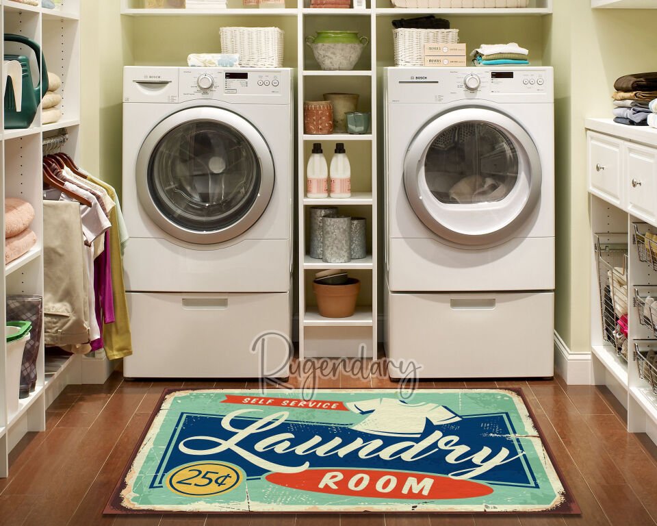 Retro Laundry Room Rug – Vintage Self-Service Design Mat