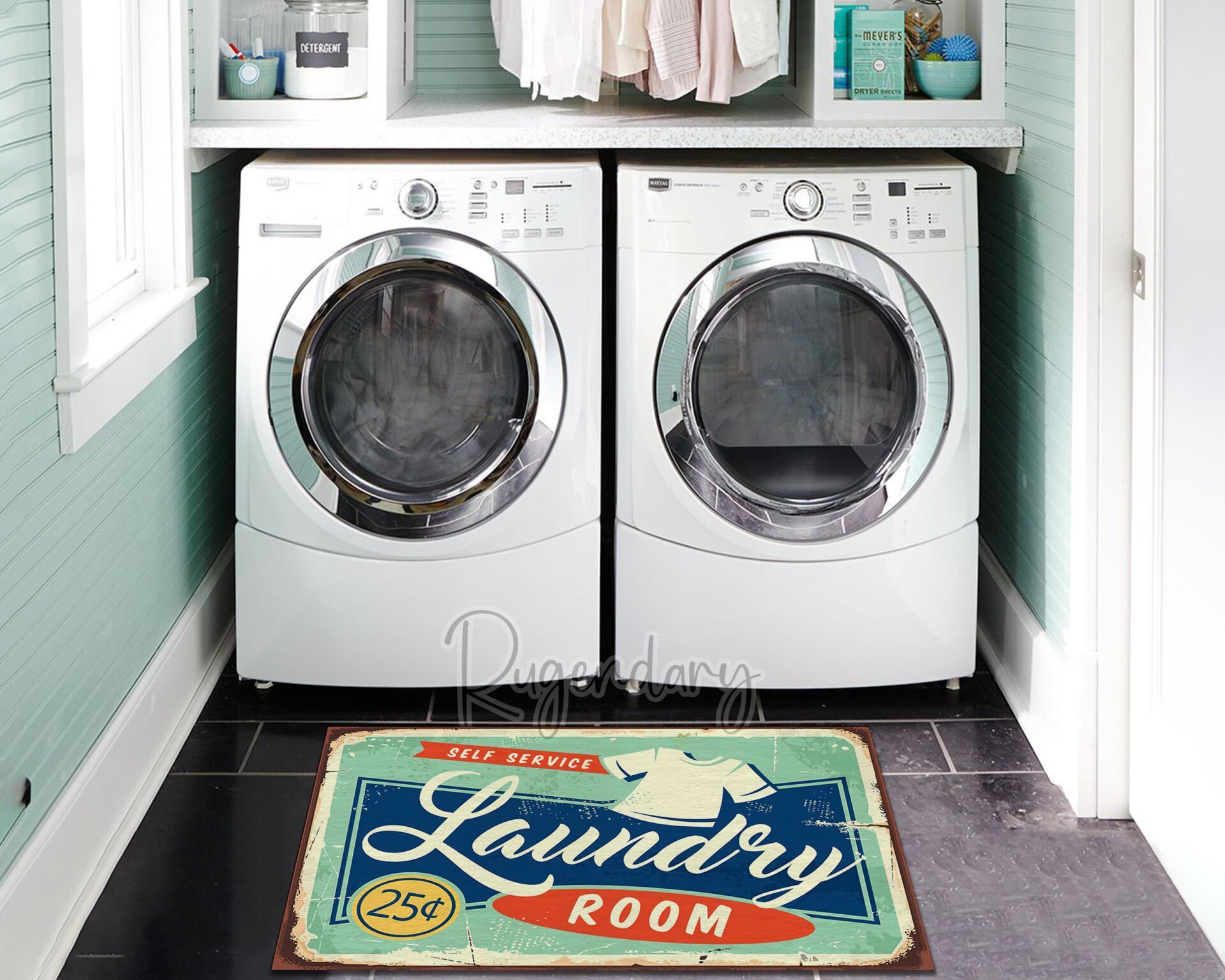 Retro Laundry Room Rug – Vintage Self-Service Design Mat