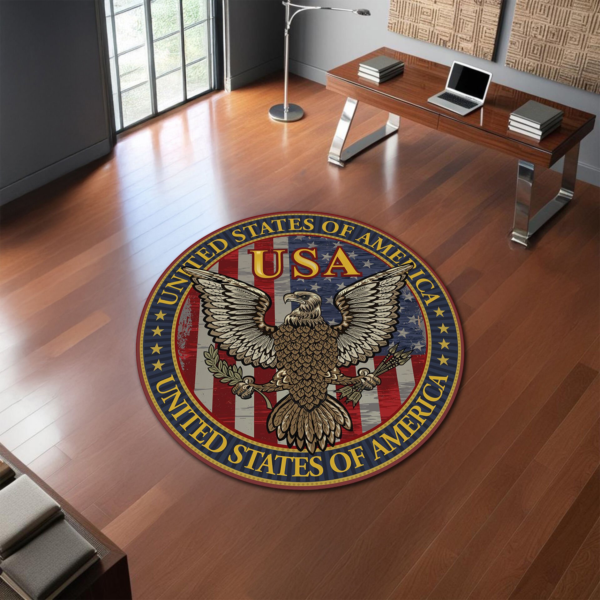 Vintage USA Eagle Round Office Rug – Classic American Patriotic Design