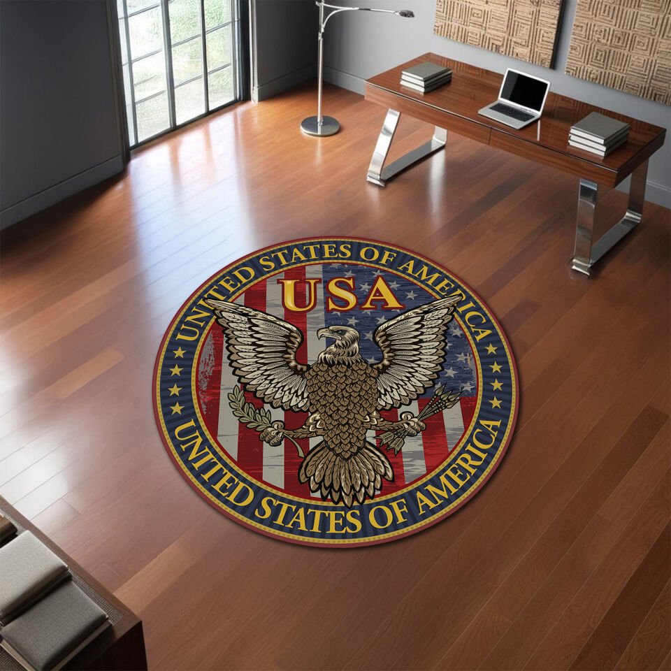 Vintage USA Eagle Round Office Rug – Classic American Patriotic Design