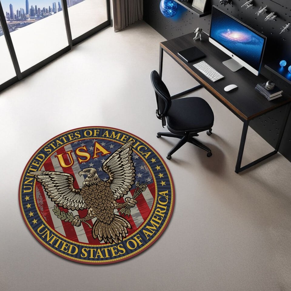 Vintage USA Eagle Round Office Rug – Classic American Patriotic Design