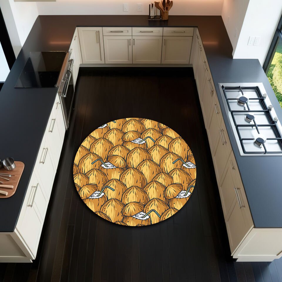 Tropical Coconut Pattern Kitchen Rug – Fun & Vibrant Design for a Refreshing Kitchen Look