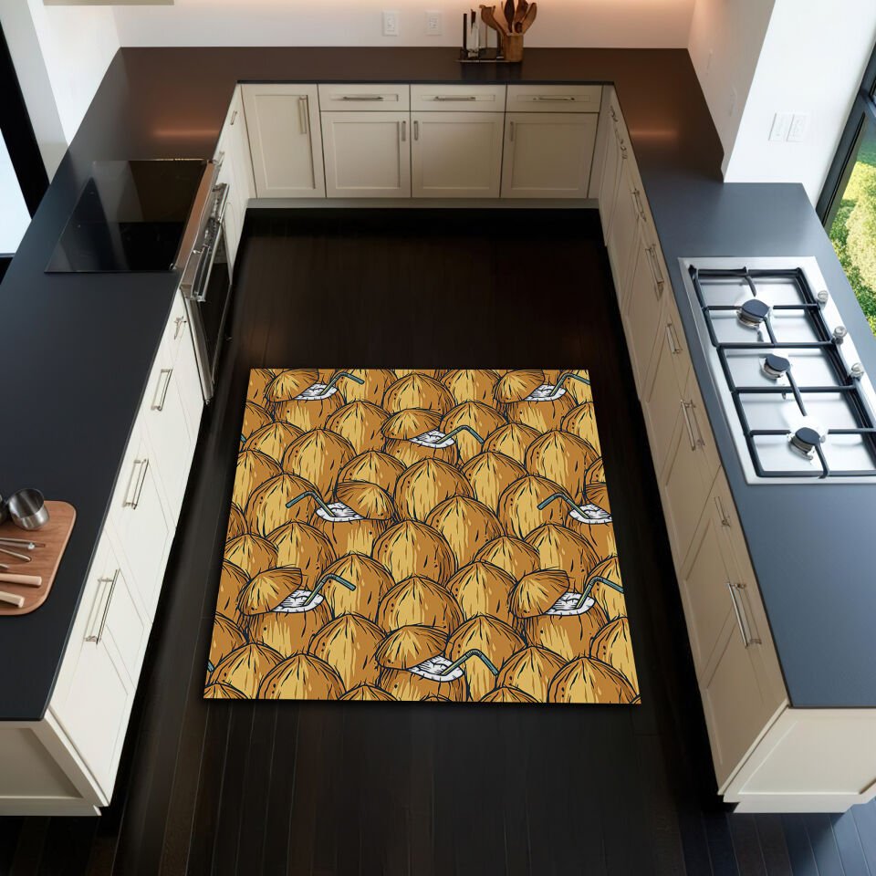 Tropical Coconut Pattern Kitchen Rug – Fun & Vibrant Design for a Refreshing Kitchen Look