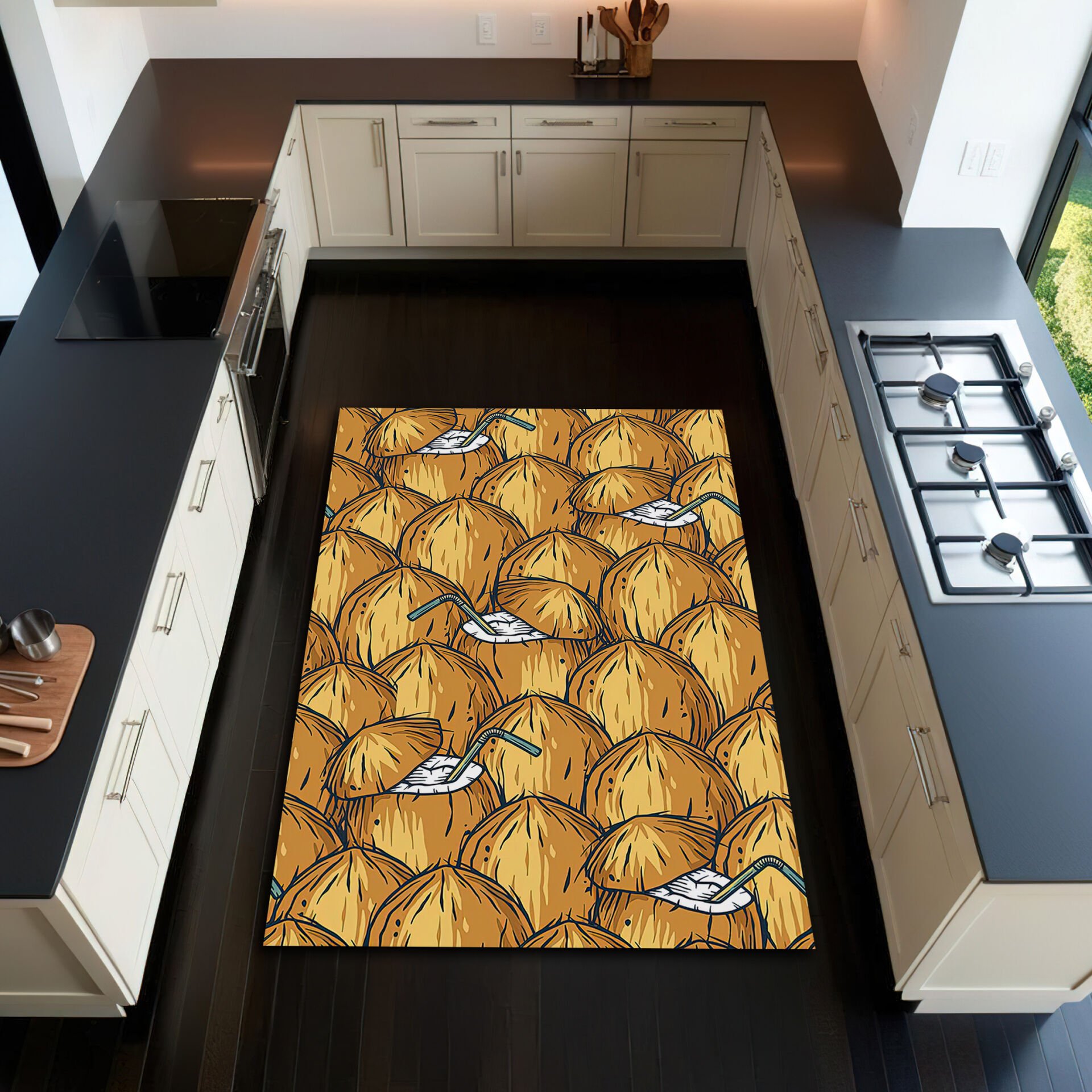 Tropical Coconut Pattern Kitchen Rug – Fun & Vibrant Design for a Refreshing Kitchen Look