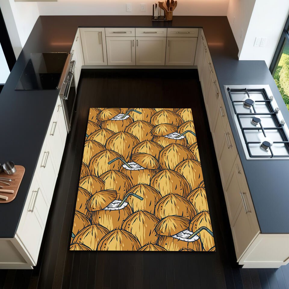 Tropical Coconut Pattern Kitchen Rug – Fun & Vibrant Design for a Refreshing Kitchen Look
