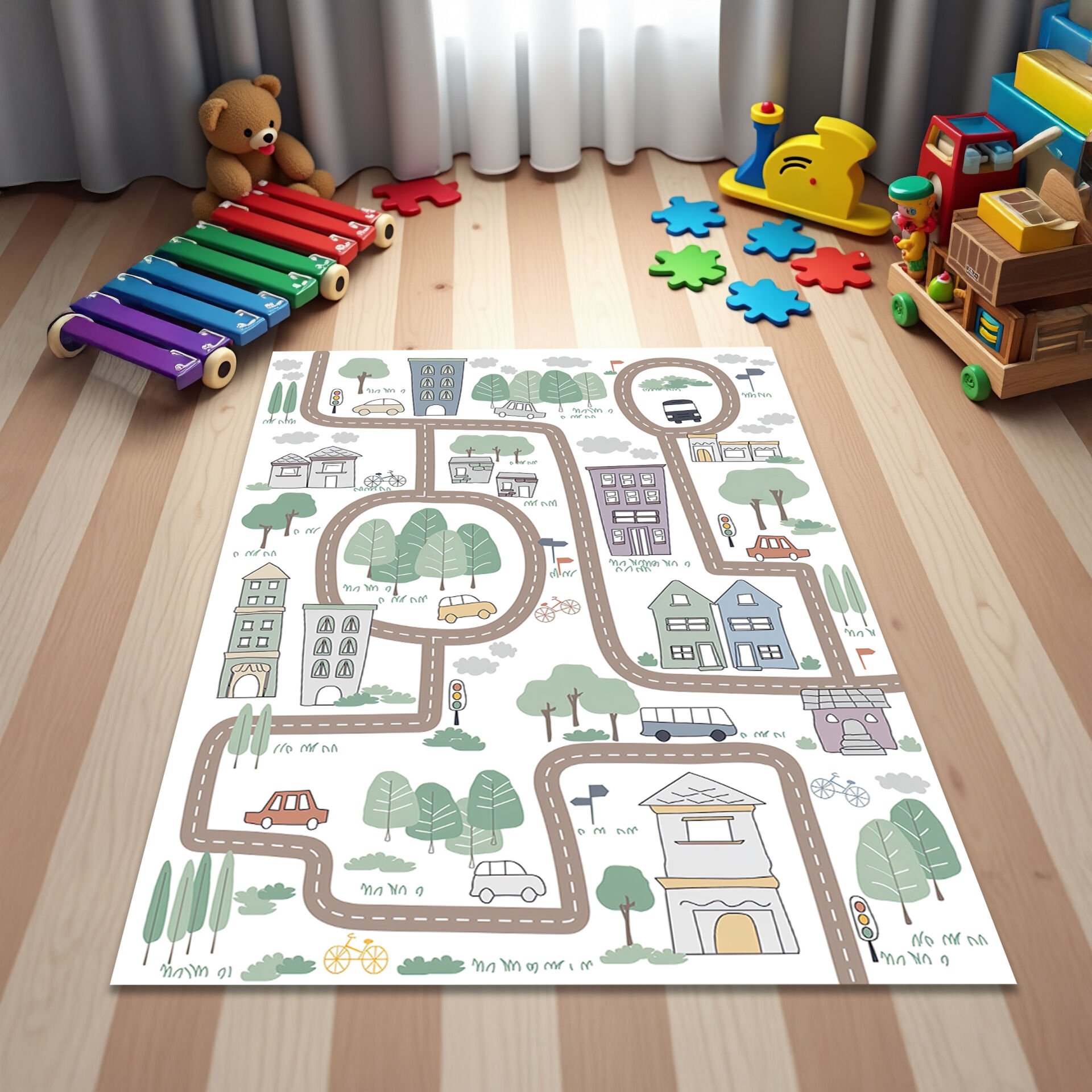 Kids Town Map Rug – Playroom Interactive Carpet