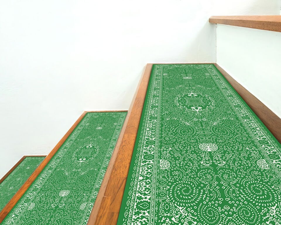 Green Patterned Stair Tread Rugs – Classic Persian Style