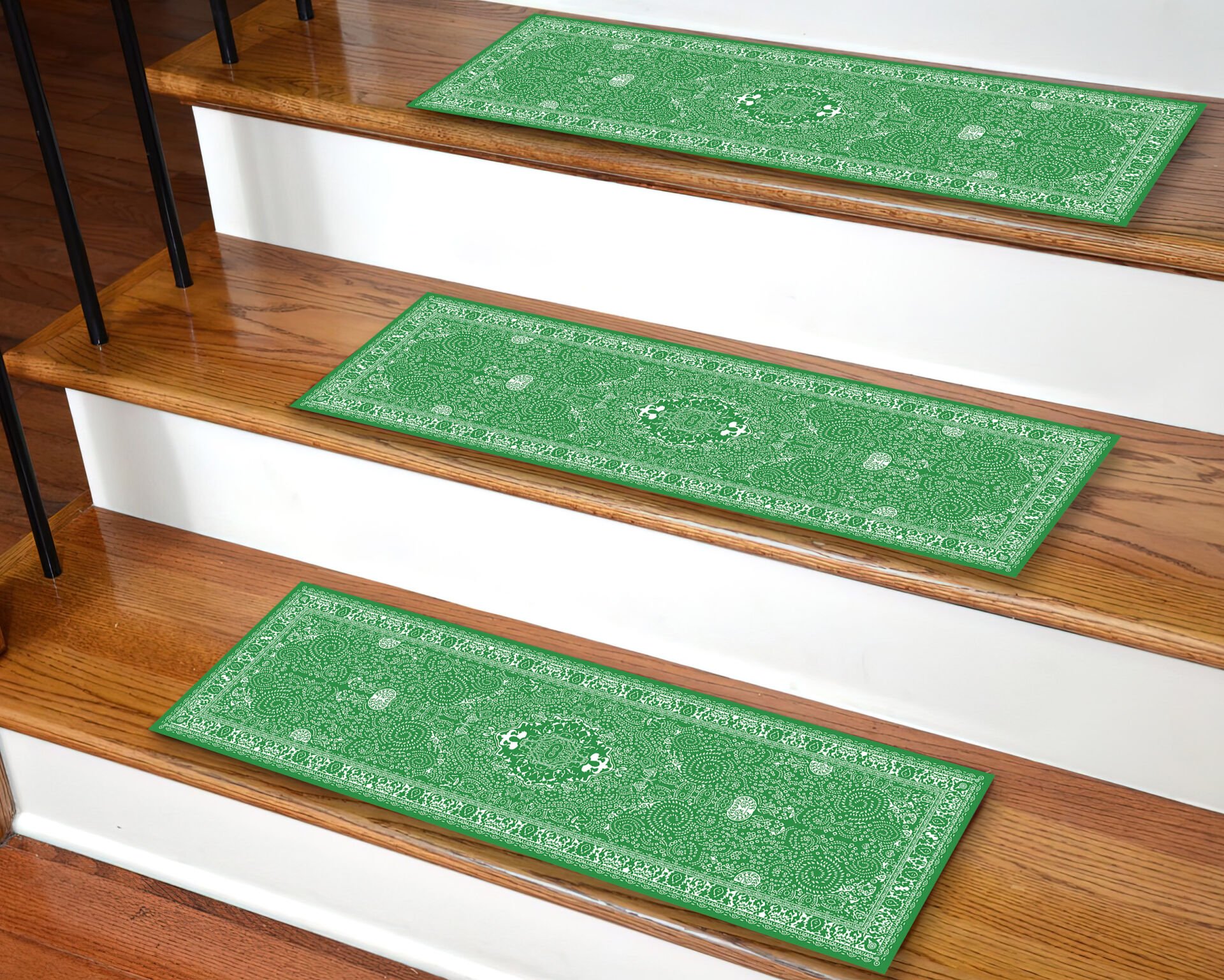 Green Patterned Stair Tread Rugs – Classic Persian Style