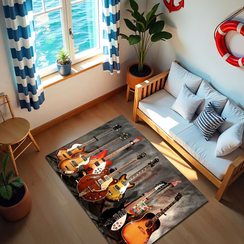 Vintage Guitar Collection Rug – Retro Music Room Decor