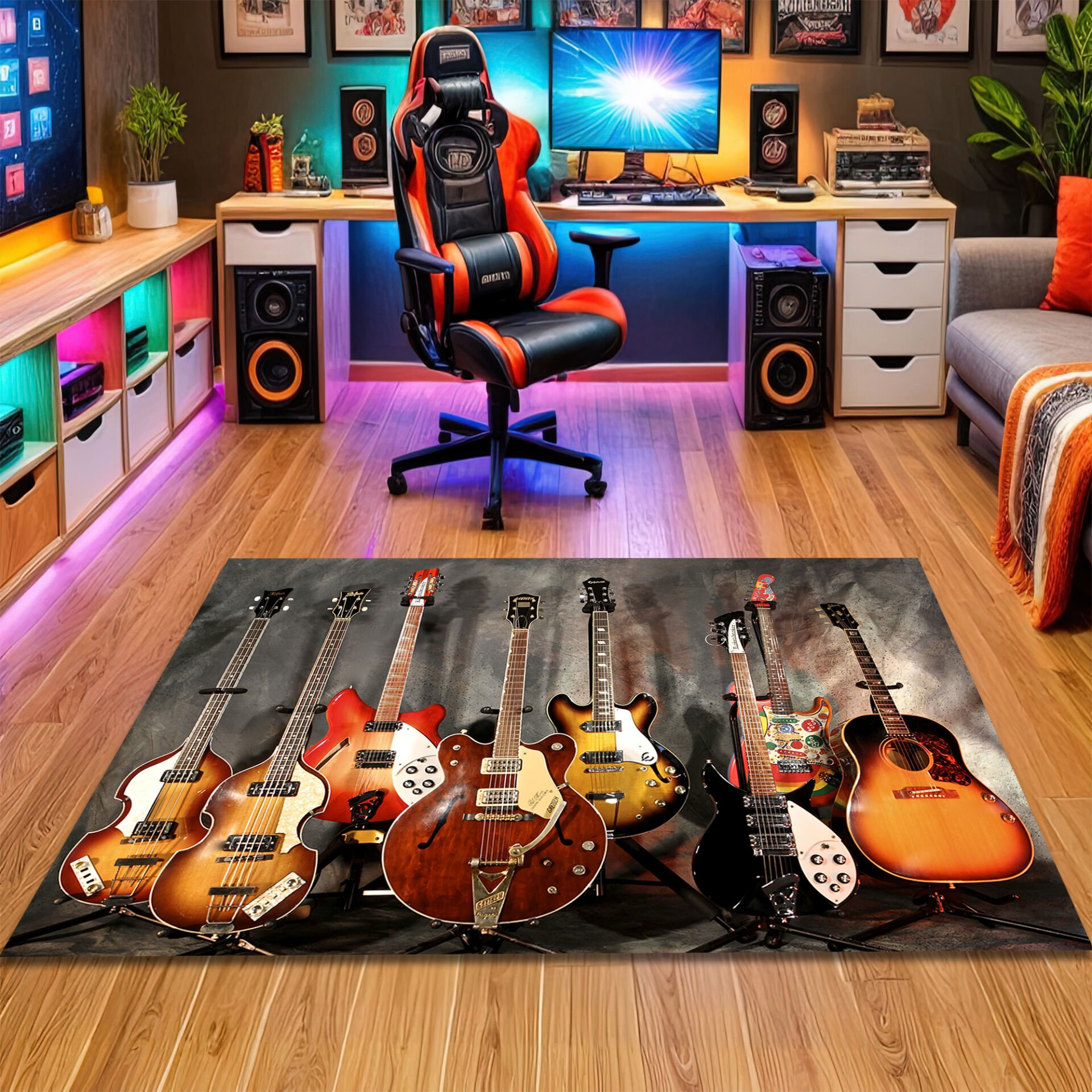 Vintage Guitar Collection Rug – Retro Music Room Decor