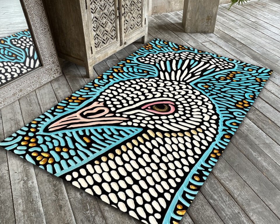 Boho Peacock Rug Artistic Bird Design Carpet Colorful Luxury Floor Decor for Living Room and Bedroom