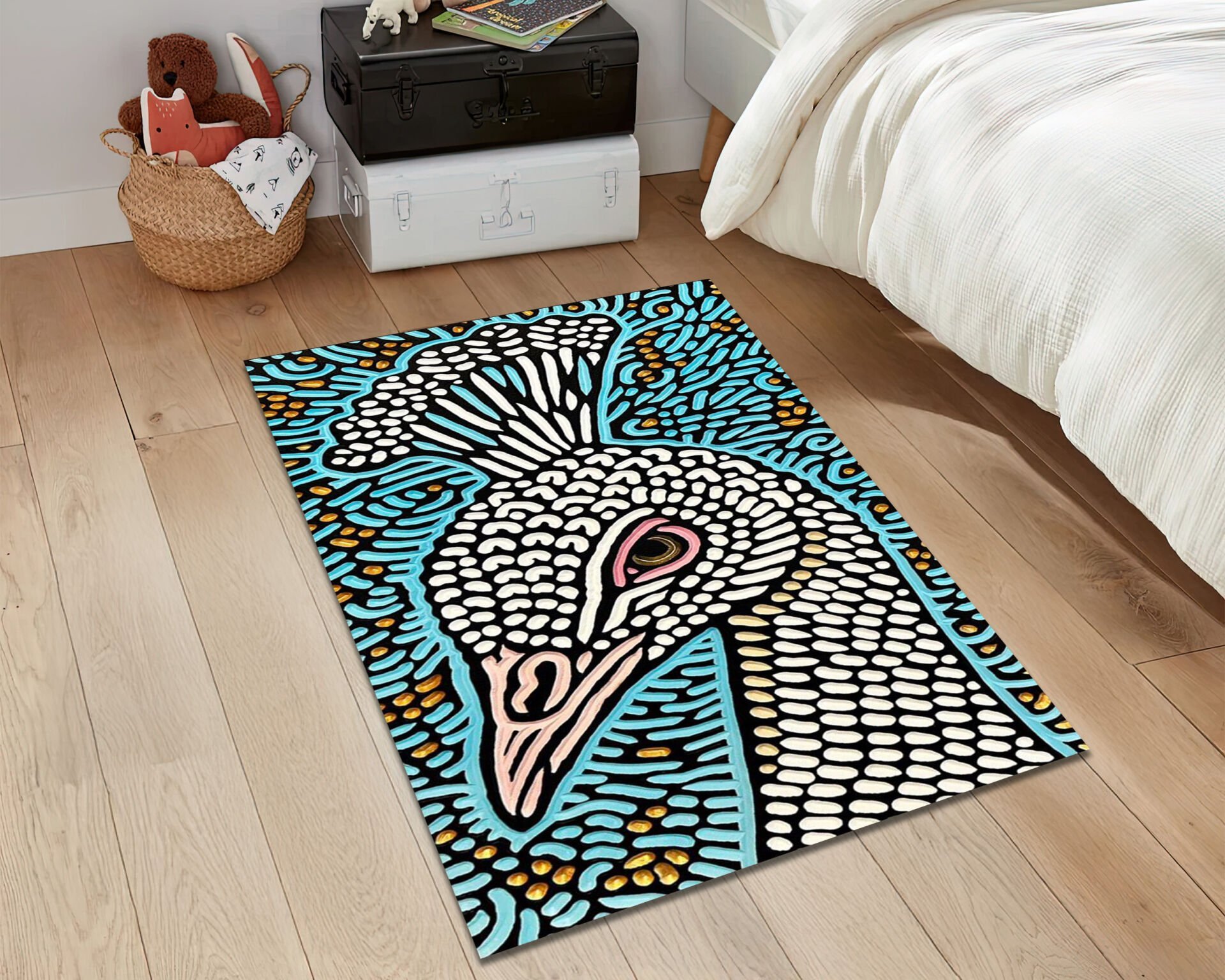 Boho Peacock Rug Artistic Bird Design Carpet Colorful Luxury Floor Decor for Living Room and Bedroom