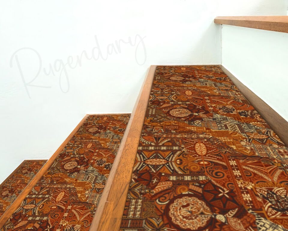 Rustic Ethnic Patchwork Stair Treads – Warm Earth Tone Non-Slip Stair Mats