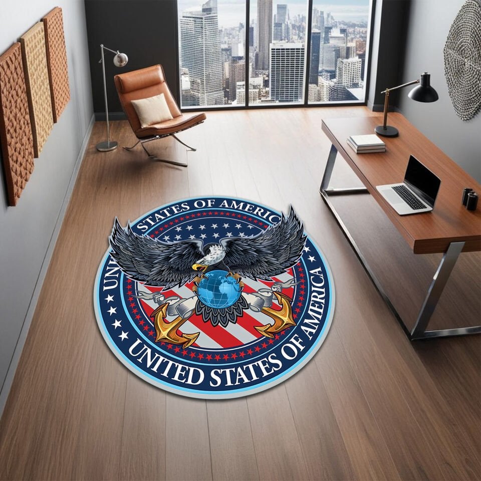 Dynamic USA Eagle & Globe Round Office Rug – Patriotic American Emblem