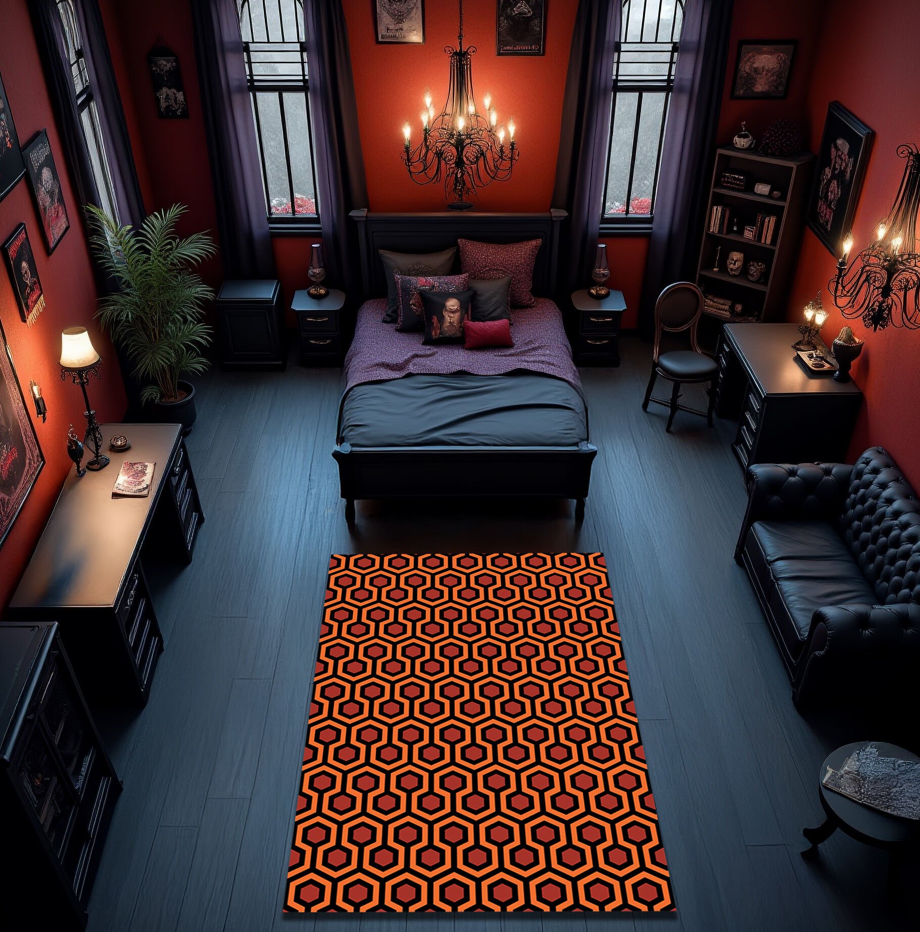 Geometric Orange Hex Pattern Rug – Bold and Modern Floor Carpet for Stylish Interiors