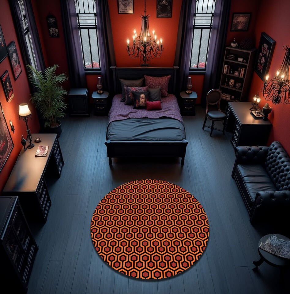 Geometric Orange Hex Pattern Rug – Bold and Modern Floor Carpet for Stylish Interiors