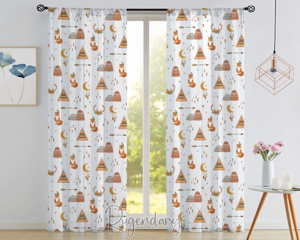 Velvet Kids Curtain with Woodland Teepee & Animal Design – Thick and Soft