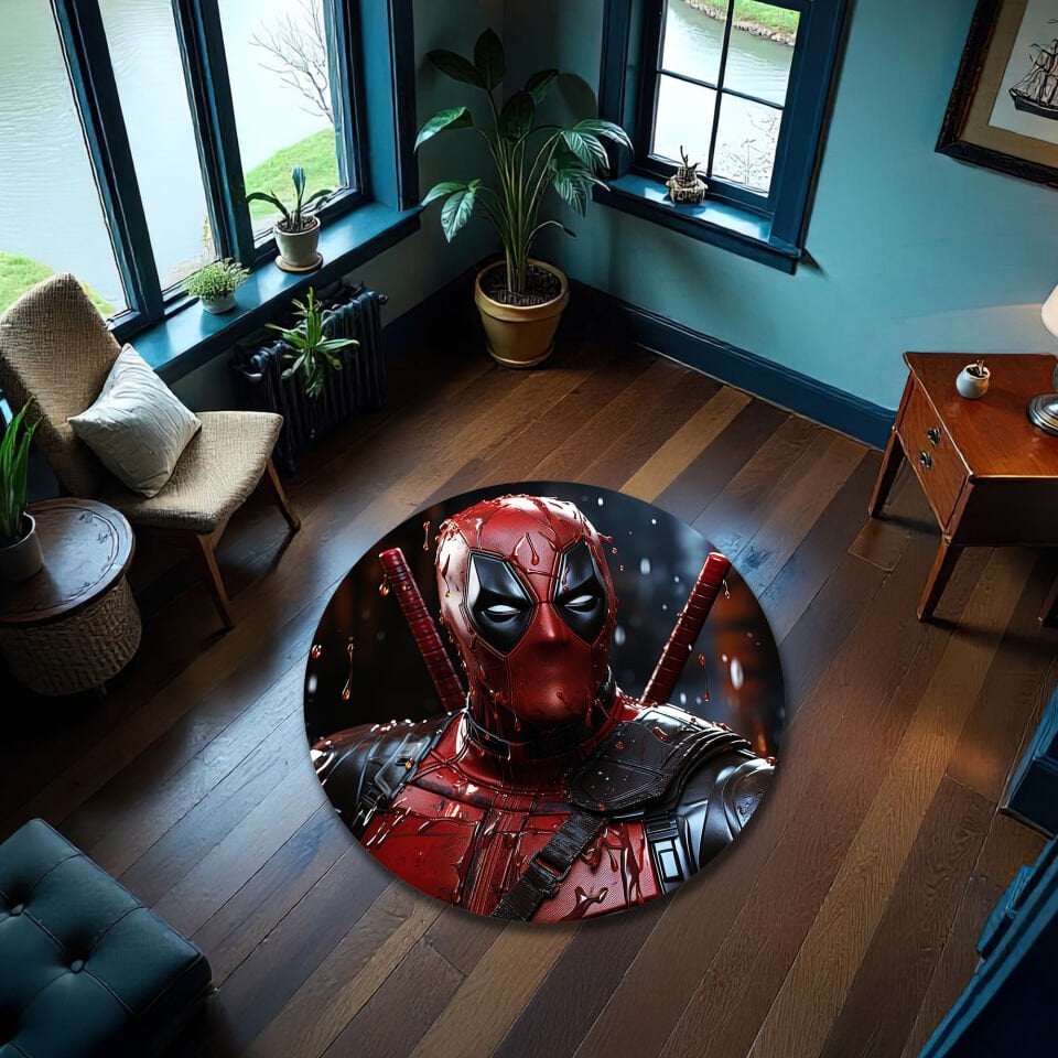 Bloody Deadpool Rug, Comic Style Floor Mat, Superhero Graphic Carpet