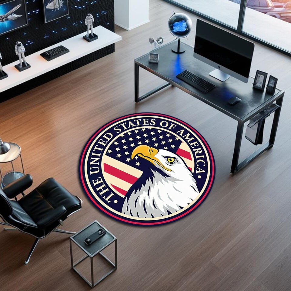 Bold USA Eagle Round Office Rug – Patriotic American Flag Design