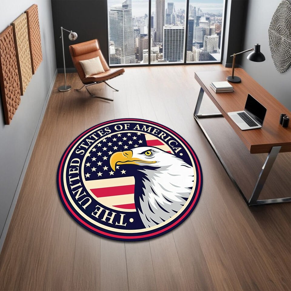 Bold USA Eagle Round Office Rug – Patriotic American Flag Design