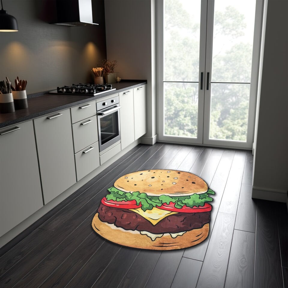 Hamburger Şekilli Halı - Yemek Odası Dekoru İçin Mükemmel Mutfak Paspası