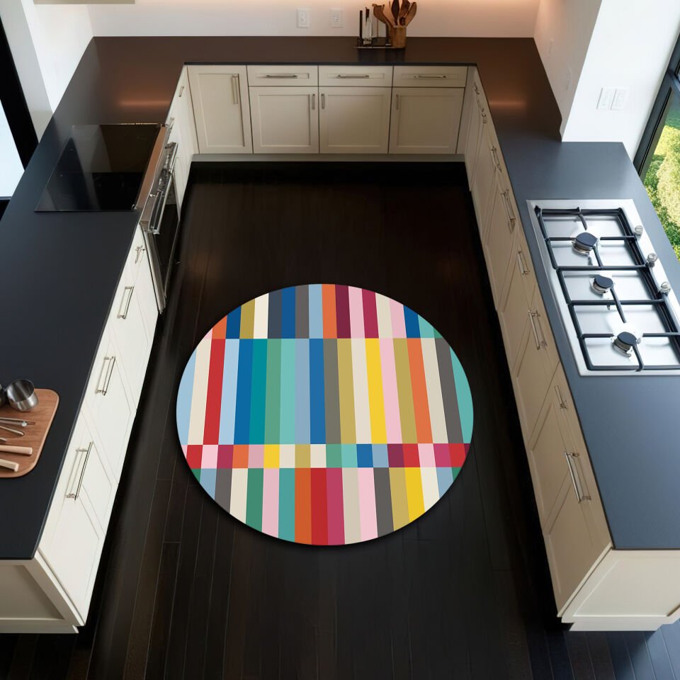 Vibrant Rainbow Striped Kitchen Rug – Colorful Anti Slip Modern Floor Mat