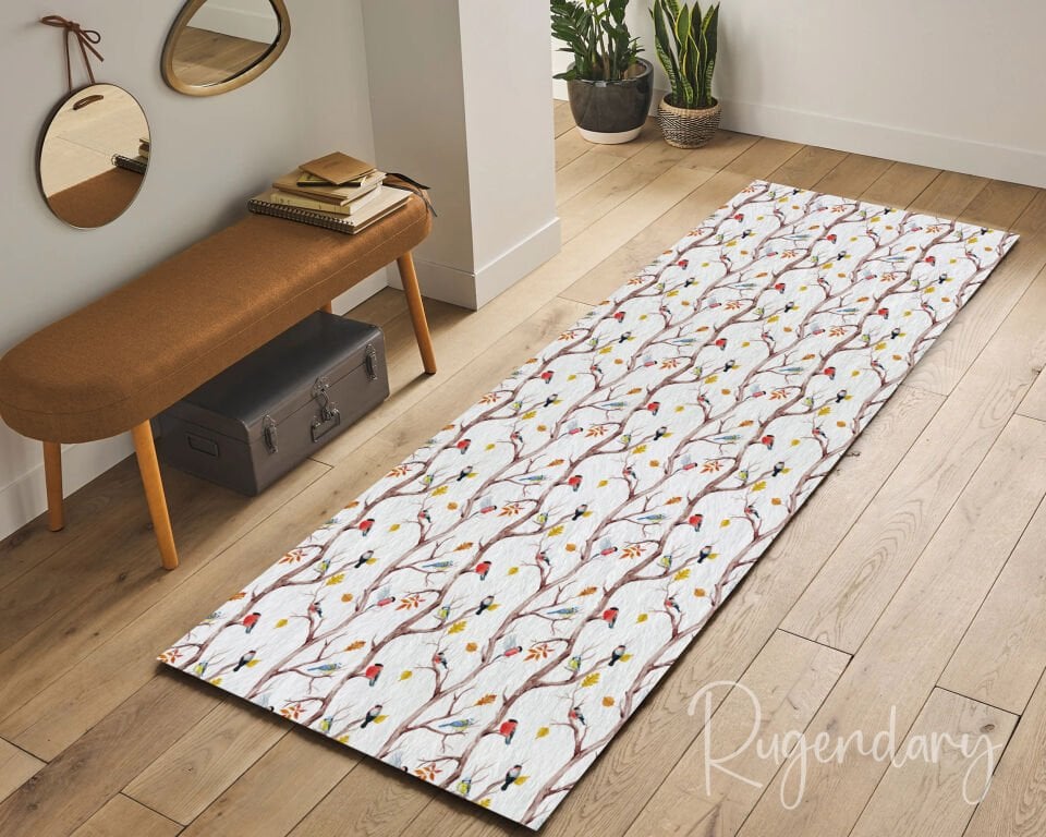 Bird & Tree Branch Kitchen Runner Rug – Nature-Inspired Long Floor Mat